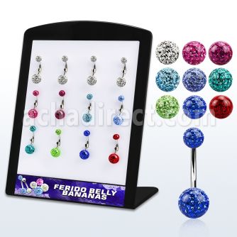 brmix27 display 12 piercings ombligo acero quirurgico bolas 5 8mm multi cristal ferido 8mm 14mm al por mayor