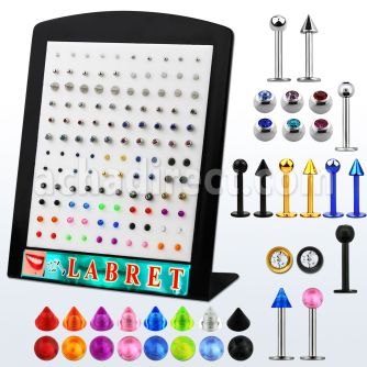 brmlb display 120 labrets variados acero quirurgico bolas conos 3mm surtidos 8mm al por mayor