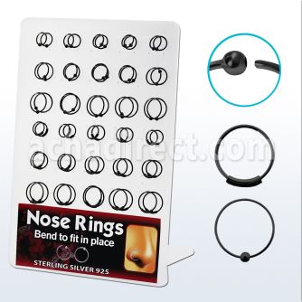 brnhp1 display 60 aros nariz plata esterlina negro bola 0 6mm 8mm 12mm distribuidor
