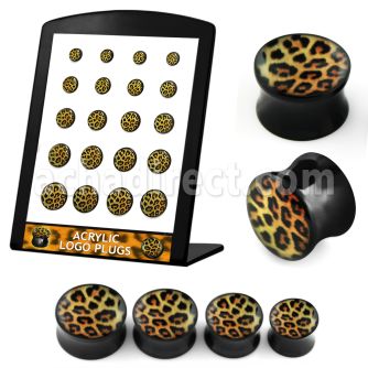 brpg126 display 20 dilatadores plug doble flare acrIlico negro logo piel leopardo 6mm 14mm distribuidor