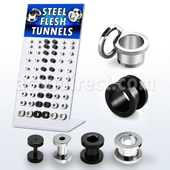 brpg15 display 60 dilataciones tunel tornillo acero quirurgico anodizado negro brillo espejo calibre 8mm mayorista