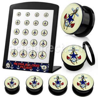 brpg183 display 20 dilataciones plug tornillo acrilico negro ancla tematica nautica fondo blanco 6mm 14mm mayorista