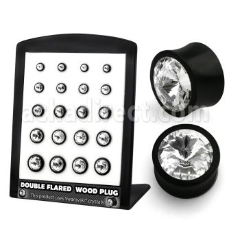 brpg187 display 20 plug doble flare madera areng cristal swarovski claro centro 2g 916 6mm 14mm mayorista