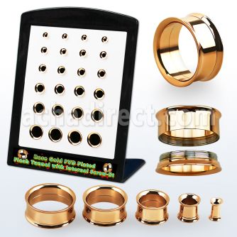 brpg198 display 24 dilatadores tunel doble flare acero quirurgico pvd oro rosa rosca interna 6g to 12 4mm 12mm mayorista