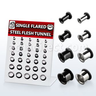 brpg68 display 35 dilataciones tunel unico flare acero 316l anodizado negro brillo espejo anillo goma 3mm 12mm distribuidor