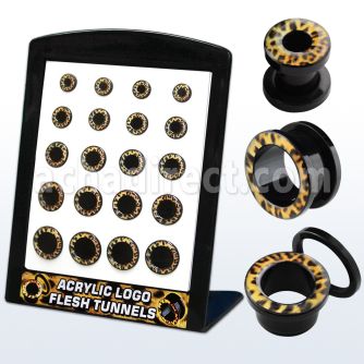brpg98 mayorista display 20 dilatadores tunel acrIlico negro logo leopardo nieve 6mm 14mm distribuidor