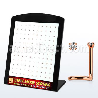 brs130 display unidades piercing nariz acero chapado pvd oro rosa cz redonda color claro
