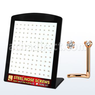 brs131 display unidades piercing nariz acero chapado pvd oro rosa cz redonda color claro