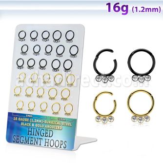 brsegh20 display unidades aro segmento bisagras acero anodizado negro dorado cristales