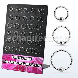 brsel14 display 30 anillas fijas acero quirurgico brillo espejo 1mm alambre espiral distribuidor mayorista