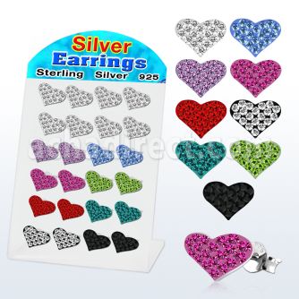 brsfd11 display 12 pares piercings oreja plata esterlina cristal ferido 13mm corazon venta