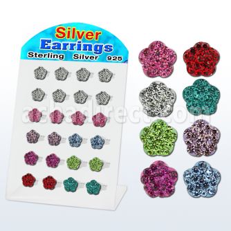 brsfd14 display 12 pares piercings oreja plata esterlina cristal ferido flor mayorista