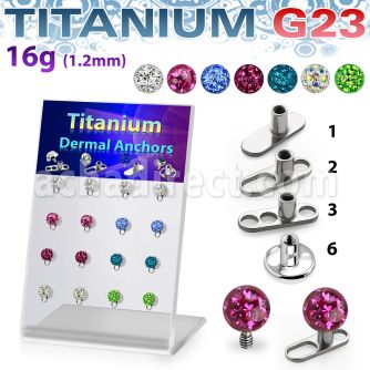 brtsa8 display 16 base solida microdermal titanio g23 bola 4mm microdermal multi cristal mayorista