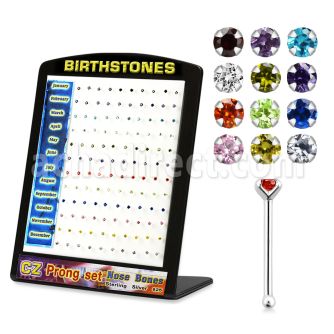 brzbt display expositor 120 piercing nariz hueso plata esterlina 925 0 6mm zirconia redondas 2mm colores nacimiento distribuidor mayorista
