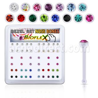 bxa33 caja piercing nariz hueso bio flexible redonda 2mm cristal swarovski bisel al por mayor