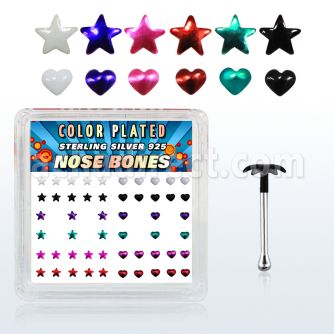 bxphs caja display piercing nariz hueso plata 0 6mm corazon estrella colores mayorista