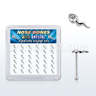 bxsmc36 caja unidades piercing nariz hueso plata esterlina parte superior espermatozoide cristal claro