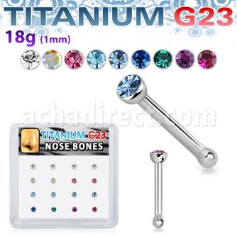 bxunb2 caja 16 piercing nariz hueso titanio g23 1mm cristal bisel venta