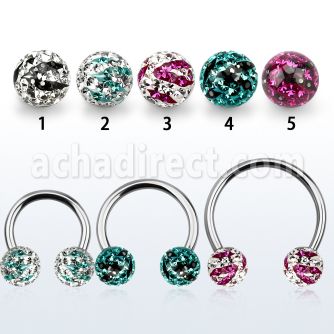 cbmfc8l barbell circular diametro acero 316l bolas 8mm multi cristal ferido rayas cebra usar como arete venta