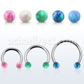 cbmop5l barbell circular diametro acero 316l con bolas 5mm opalo usar como arete al por mayor