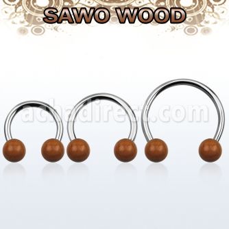 cbmsw8l barbell circular diametro acero 316l bolas 8mm madera sawo usar como arete mayorista