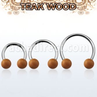 cbmte8l barbell circular diametro acero 316l bolas 8mm madera teca usar como arete al por mayor