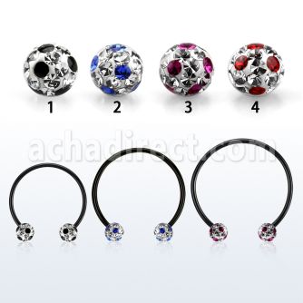cbmtfa5l barbell circular diametro acero 316l anodizado negro bolas 5mm multi cristal puntos al por mayor