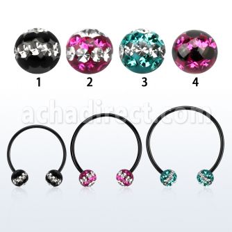 cbmtfd6l barbell circular diametro acero 316l anodizado negro bolas 6mm multi cristal triple linea mayorista