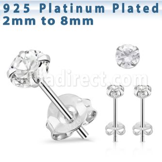 czrdmpt one pair of platinum plated silver ear studs cz
