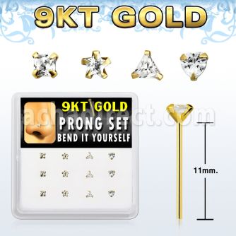 d9gys13 caja unidades piercing nariz doblarlo tu mismo oro cz color claro formas variadas cuadrado estrella triangulo corazon