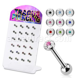 dacb118 pequeno display 24 barbells tragus acero quirurgico 3mm cristal ferido claros punto color centro bola 3mm 6mm 8mm distribuidor