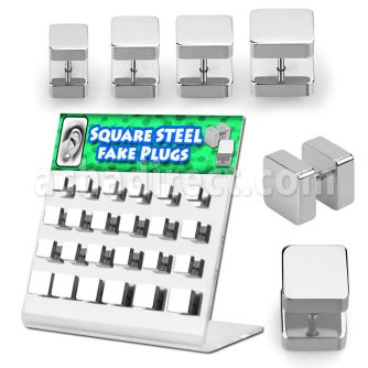 dacb130 display acrilico 24 plugs falsos acero quirurgico brillo espejo lados cuadrados distribuidor mayorista