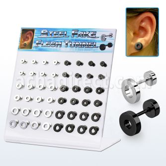 dacb139 display acrilico 48 dilataciones tunel falsas acero quirurgico brillo espejo anodizado negro venta