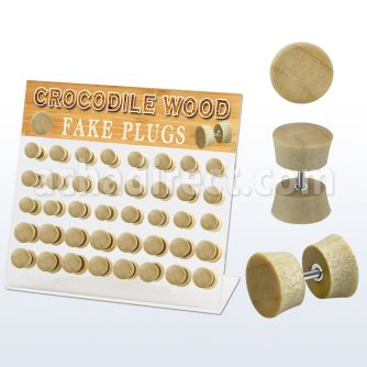 dacb176 display acrilico 40 plugs falsos madera cocodrilo barra acero quirurgico 8mm 10mm mayorista