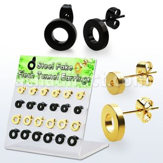 dacb196 display 12 pares dilataciones tunel oreja falsas acero quirurgico 316l pvd negro dorado 8mm 10mm al por mayor