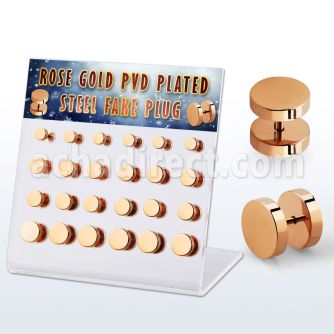 dacb211 display 24 plugs falsos acero 316l anodizado oro rosa anillo goma al por mayor