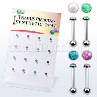 dacb223 display 16 barbell tragus acero quirurgico 3mm opalo bola 3mm venta
