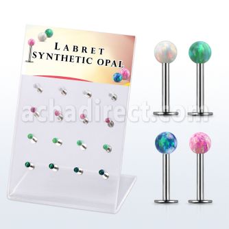 dacb224 display 16 labrets acero 316l bola opalo sintetica 3mm mayorista
