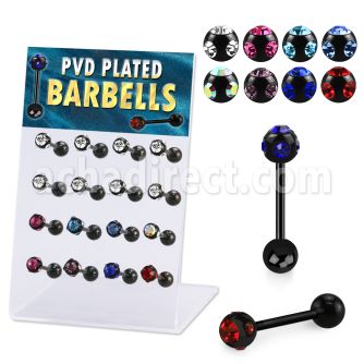 dacb2 display 16 barbells lengua acero quirurgico anodizado negro bola multi joya 6mm bola acero liso 6mm 16mm distribuidor