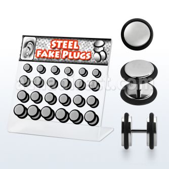 dacb47 display 24 plugs falsos acero quirurgico brillo espejo anillos goma 6 10mm mayorista