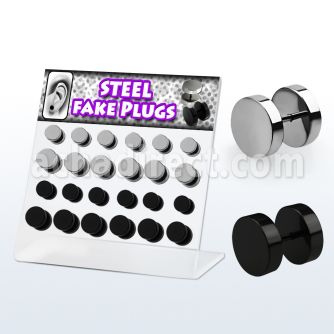dacb52 display 24 plugs falsos acero quirurgico anodizado negro anillos goma 8mm 10mm distribuidor mayorista