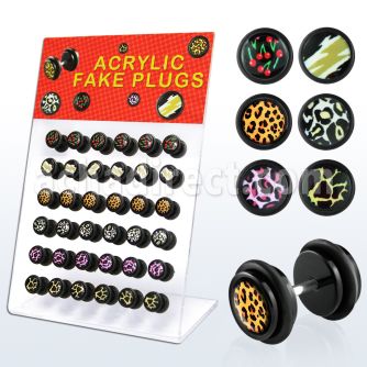 dacb59 display 36 plugs falsos acrilico negro extra anillos goma 8mm distribuidor mayorista