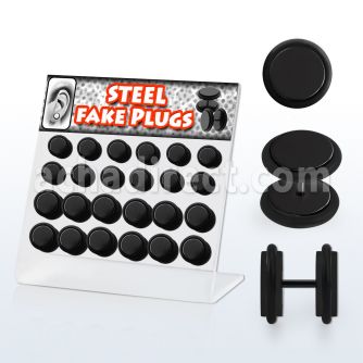 dacb61 display 24 plugs falsos acero anodizado negro anillo goma 8 10mm distribuidor mayorista