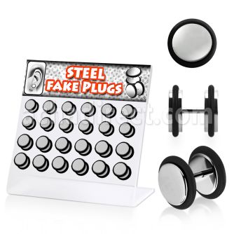 dacb62 display 24 plugs falsos acero quirurgico brillo espejo anillo goma 8 10mm mayorista