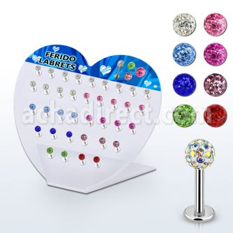 dacb66 display acrilico corazon 36 labrets acero quirurgico bola multi cristal ferido 3mm 8mm venta