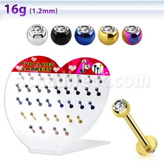 dacb67 display corazon acrilico 36 labrets acero quirurgico anodizado bola joya visel 3mm cristal claro 8mm distribuidor