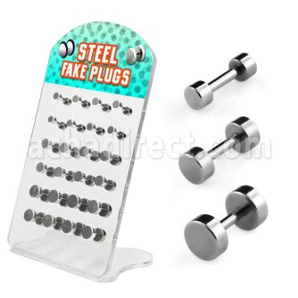 dacb70 pequeno display 24 plugs falsos acero quirurgico brillo espejo anillo goma 3 5mm mayorista
