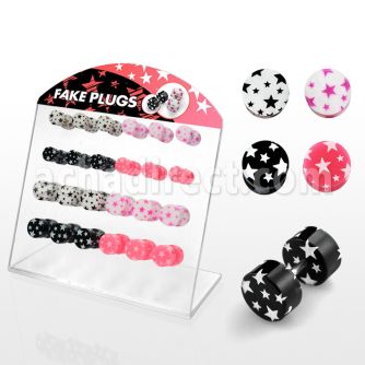 dacb76c display 24 plugs falsos acrilicos multi estrellas 6mm 8mm al por mayor