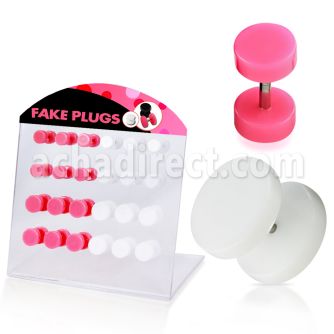 dacb78b display 24 plugs falsos acrilicos anillo goma rosa blanco 6mm 8mm distribuidor