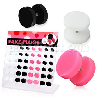 dacb79 display 48 plugs falsos acrilicos anillo goma negro blanco rosa mayorista